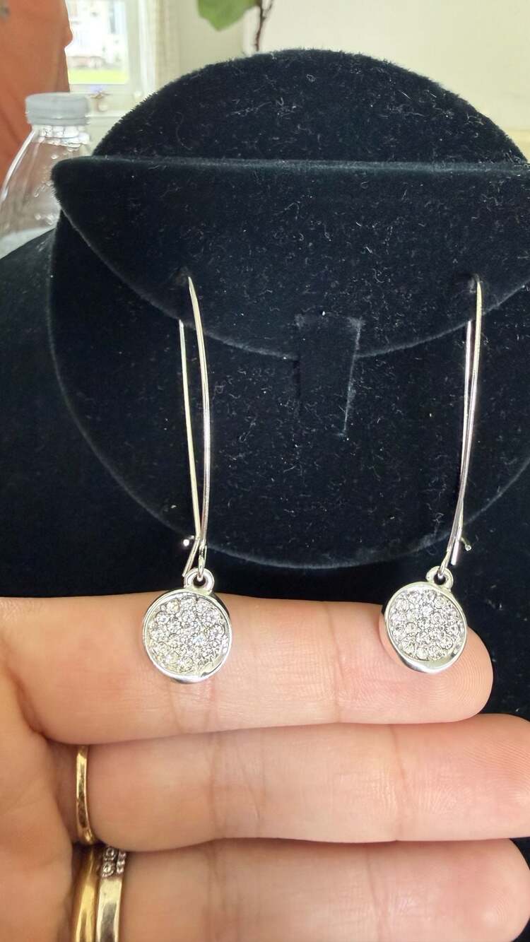 Kenneth Cole Silver Tone Pave Disc Drop Earrings